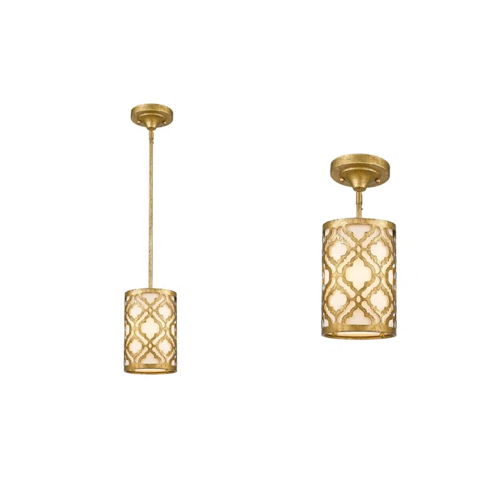 Arabella Distressed Gold Drum Mini Pendant with Acrylic Shade