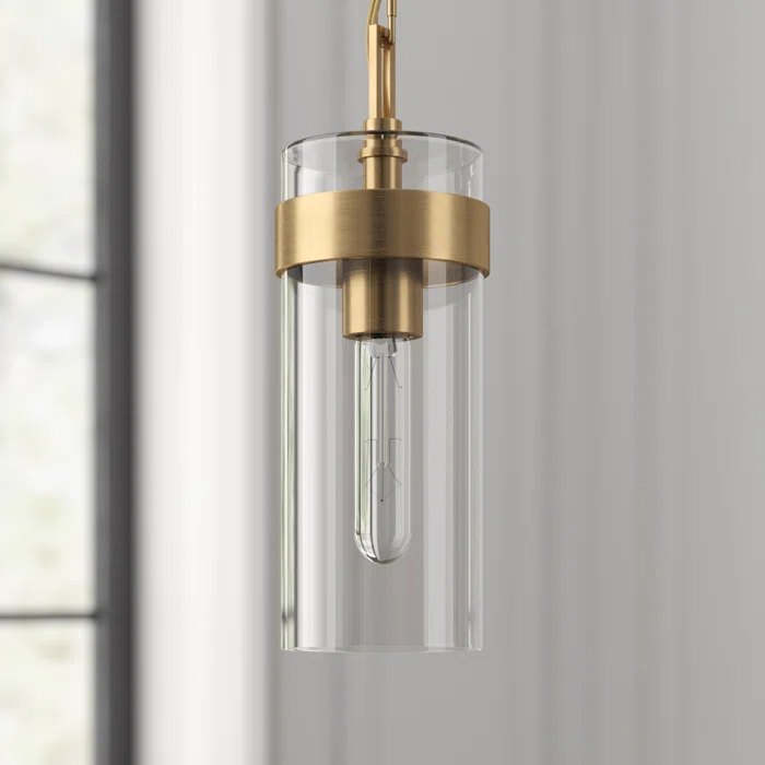 Presidio Sleek Industrial 15.75" Pendant Light in Hand-Rubbed Antique Brass with Clear Glass