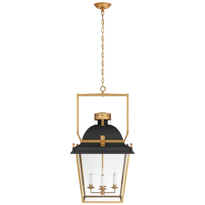 Coventry 36.5" Matte Black and Antique-Burnished Brass Overscaled Lantern