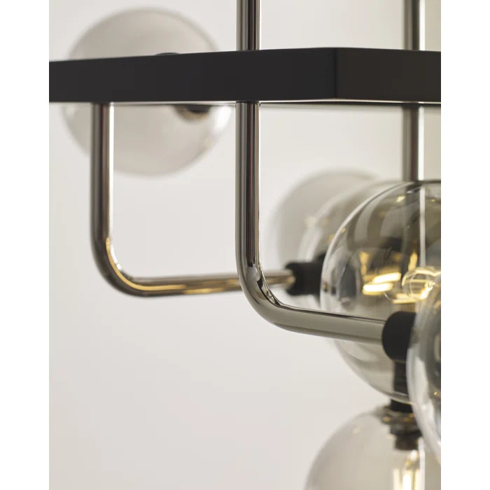 Polished Nickel 25-Light Sputnik Chandelier with Smoke Glass Shades