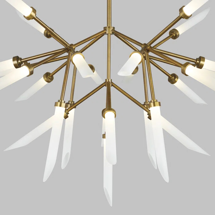 Aged Brass 25-Light LED Chandelier with Frosted Glass Shades