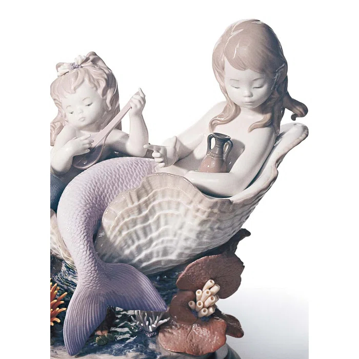 Handcrafted Porcelain Mermaid Figurine with Seahorses
