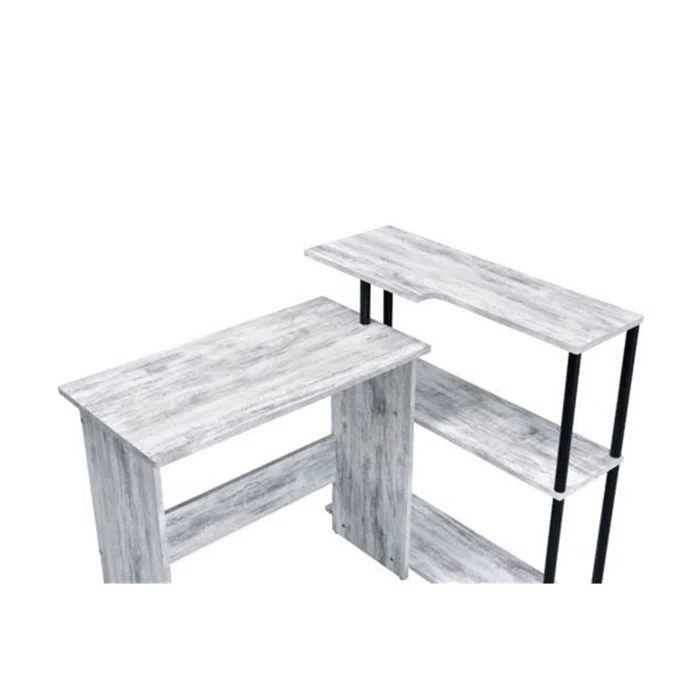 Valo L-Shaped Solid Wood Top Metal Base Writing Desk