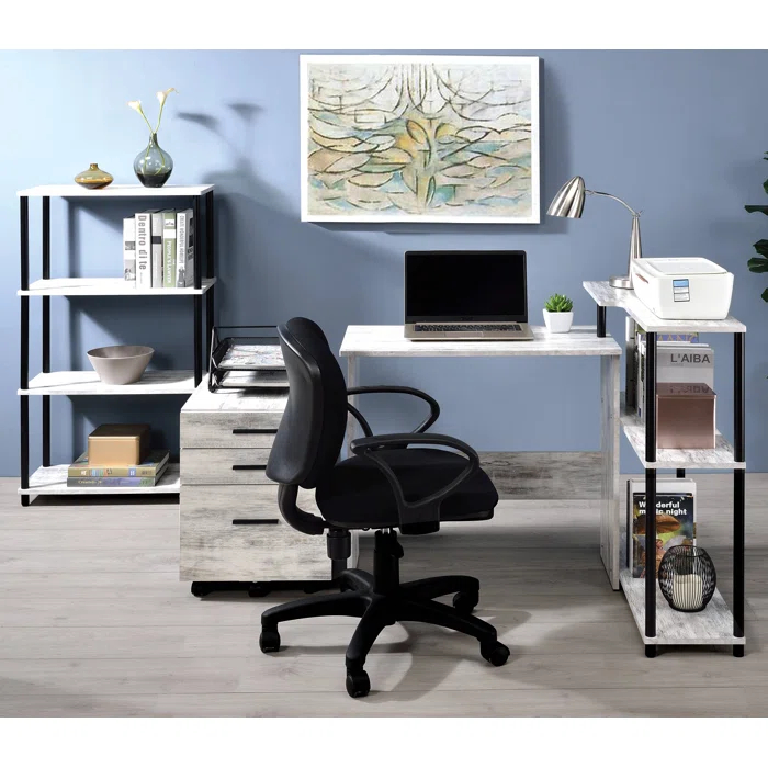 Valo L-Shaped Solid Wood Top Metal Base Writing Desk