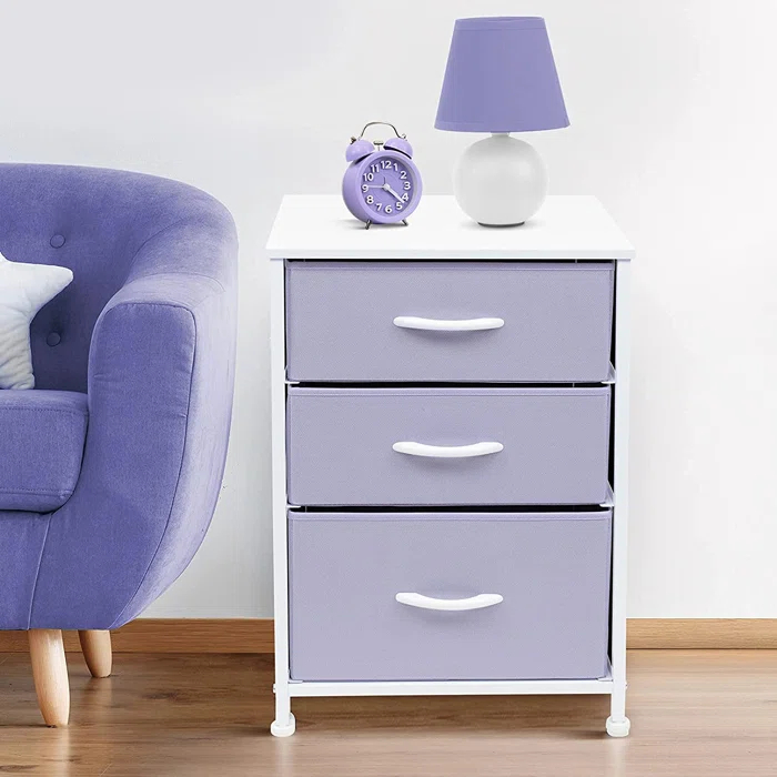Sorbus Sorbus 3 Drawers Nightstand with Steel Frame, Wood Top & Fabric Bins
