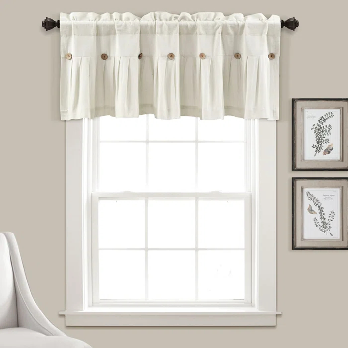 Lush Decor Linen Button Cotton Blend Tailored Window Valance