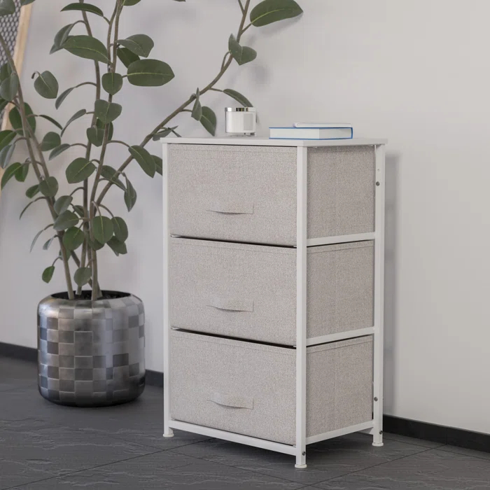 Flash Furniture Malone 3 Drawer Vertical Storage Dresser with Wood Top & Fabric Pull Drawers