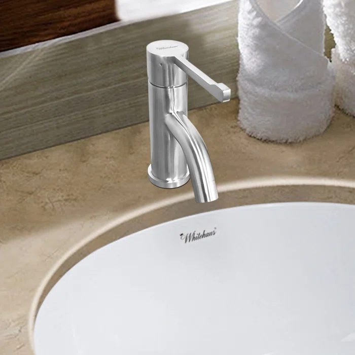 Whitehaus Collection Stainless Steel Extended Single Lever Bathroom Faucet with Pop-up Drain