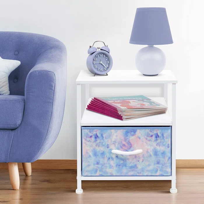 Sorbus 1 Drawer and Shelves Nightstand with Steel Frame, Wood Top & Fabric Bins in Tie Dye & Reviews | Wayfair