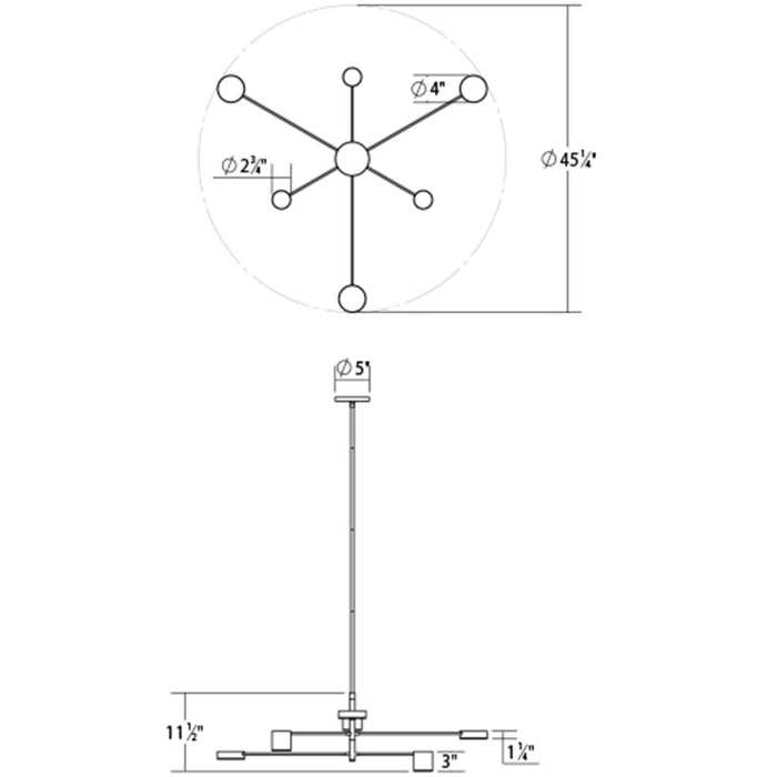 Counterpoint 6 - Light Dimmable LED Sputnik Modern Linear Chandelier