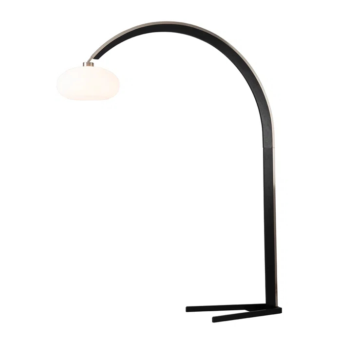 Nova of California Vaulted Arc Floor Lamp by Peter Morelli - 86", 1968 design, Black Wood, Satin Nickel, Dimmer Switch, V-base
