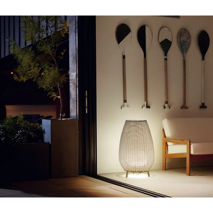 Amphora Light Beige Handwoven Outdoor Tripod Floor Lamp