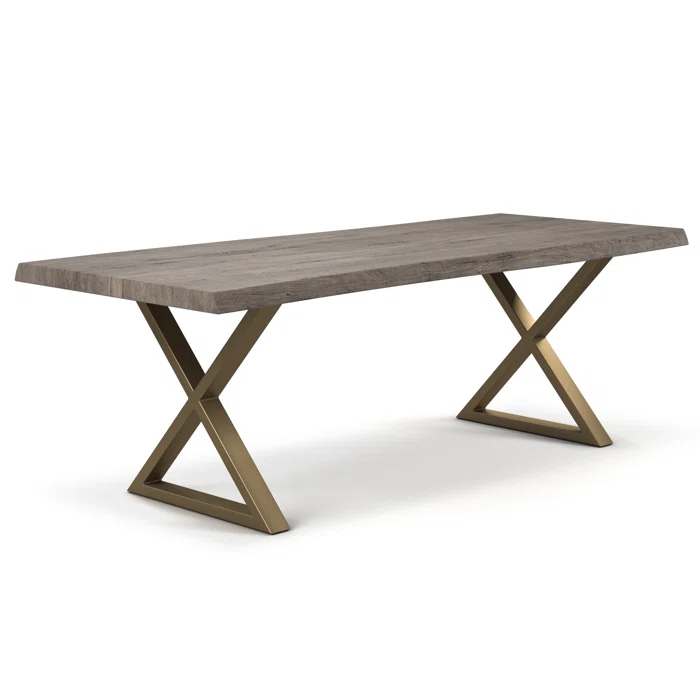 Sandblasted Grey Acacia Wood & Brass 92" Dining Table