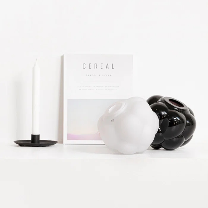 White Frosted Glass Berry-Inspired Table Vase