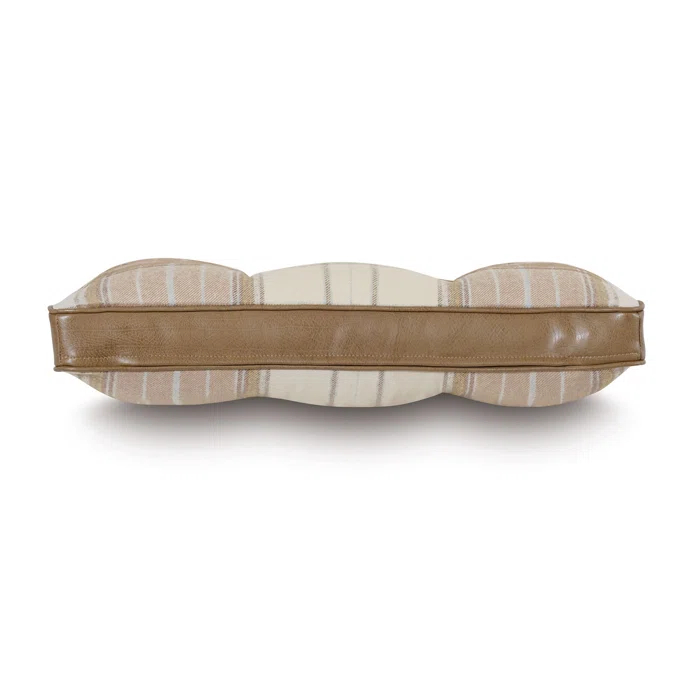 Plaid Wool Blend Lumbar Pillow with Faux Leather Gusset