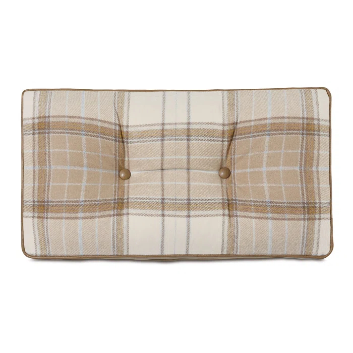 Plaid Wool Blend Lumbar Pillow with Faux Leather Gusset