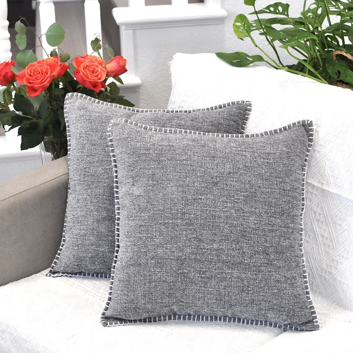Oveesha Soft Chenille Throw Pillow Covers With Stitched Edge (Set of 2)