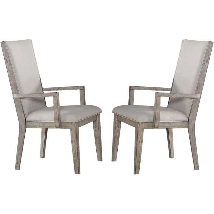 Set Of 2 Fabric Arm Chair, Gray Oak Fabric Upholstered Armchair