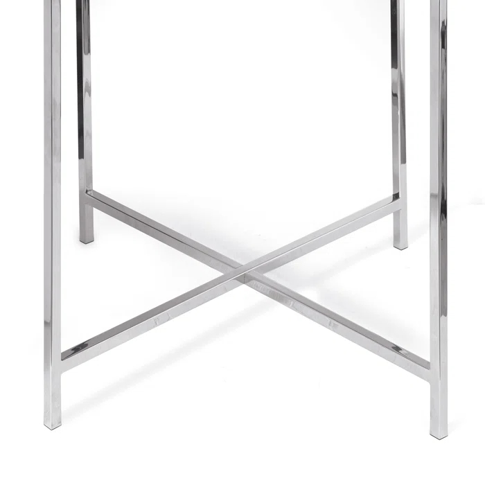Small Black Round Metal Side Table with Polished Nickel Frame