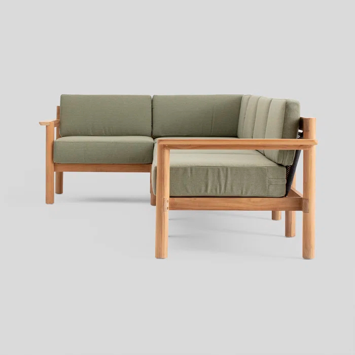 Haven 4-Piece Teak Outdoor Sectional with Sunbrella Cushions and Wooden Armrest