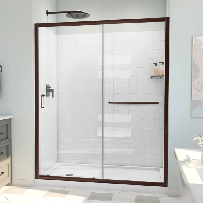 60" W x 34" D x 78" H Semi-Frameless Rectangle Shower Kit