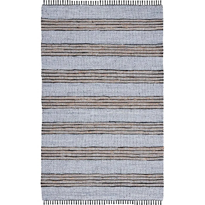 Vintage Leather Hand Woven 70% Leather, 25% Jute, And 10% Cotton Striped Rug