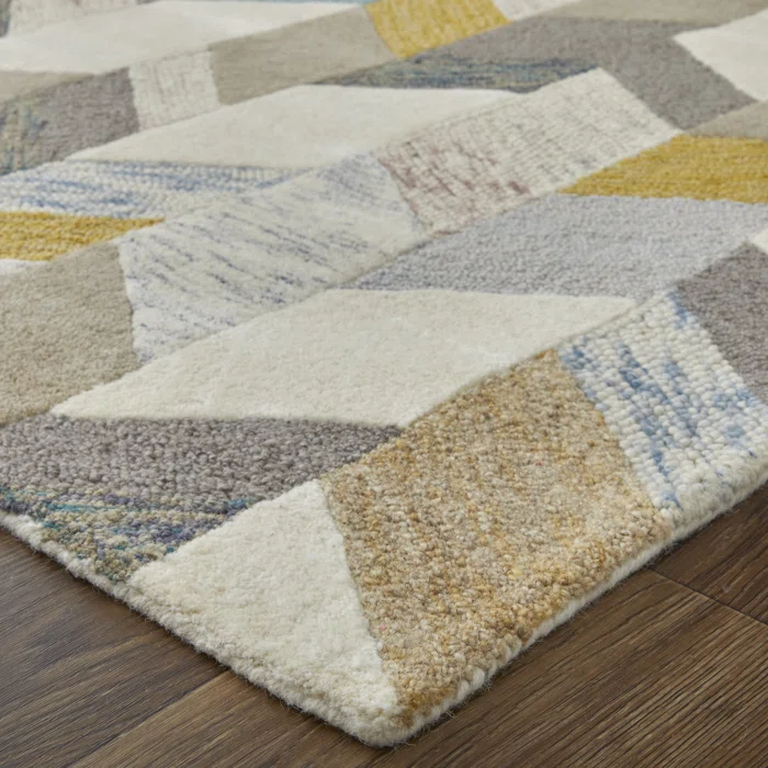 Binada Hand Tufted Graphic Chevron Blue/Gray/Gold Area Rug