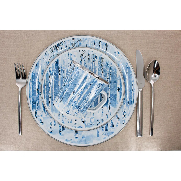 Aspen Grove Blue and White Enamelware Serving Tray