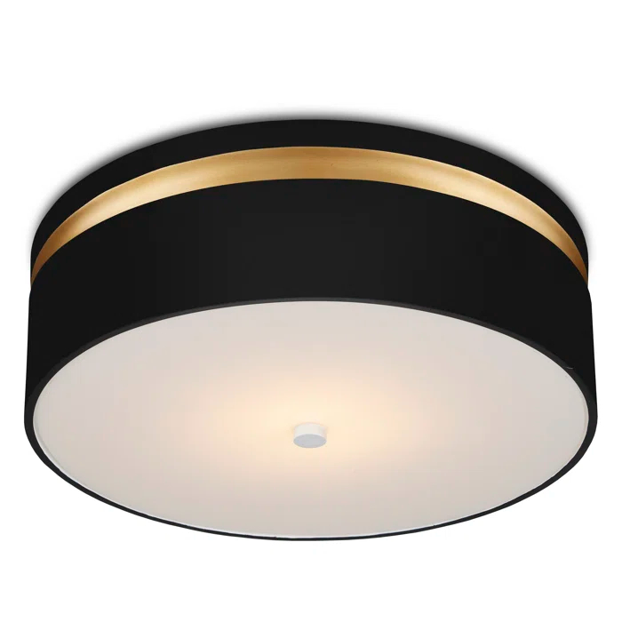 Serenity Satin Black and Gold LED Flush Mount with White Acrylic Shade