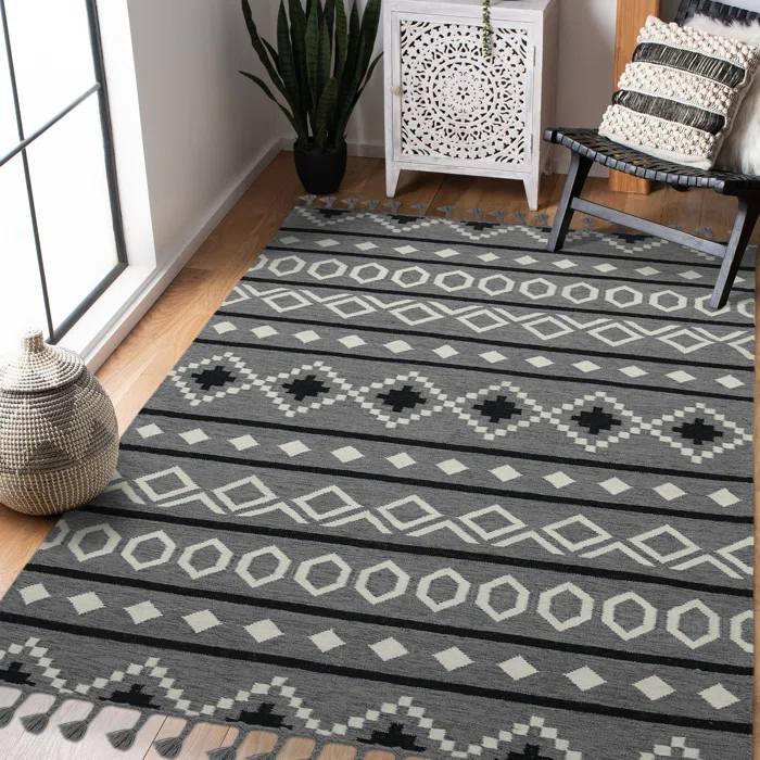 Union Rustic Oneil Moroccan Handmade Wool Gray Area Rug