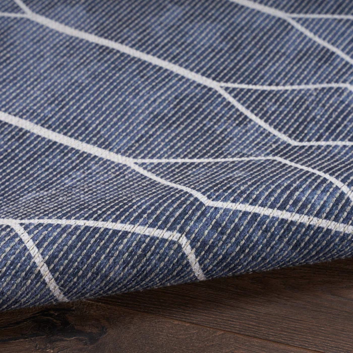 Pymble Geometric Machine Washable Area Rug in Navy Blue