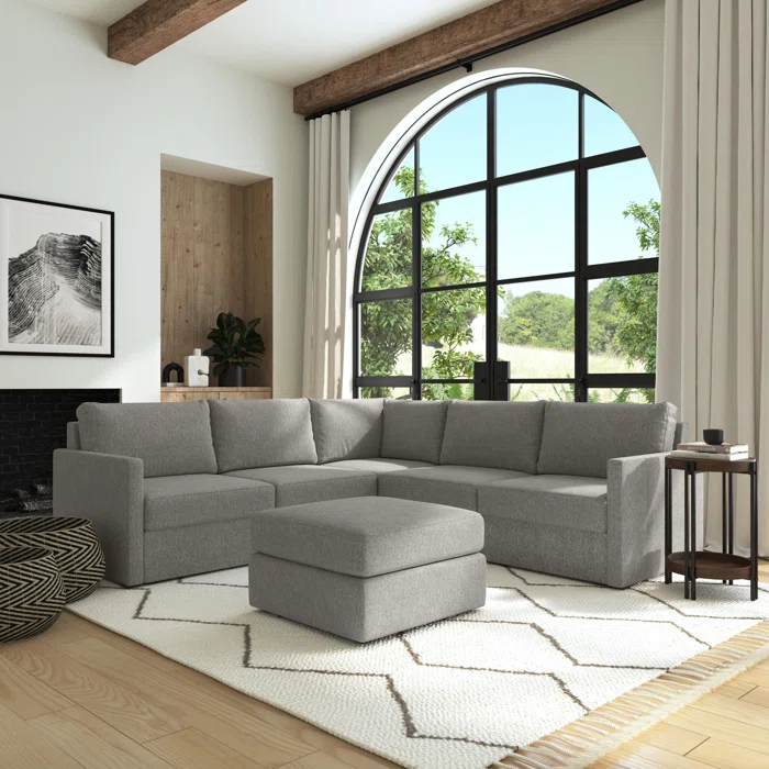Flex 5 - Piece Upholstered Modular Sectional with Bumper Ottoman