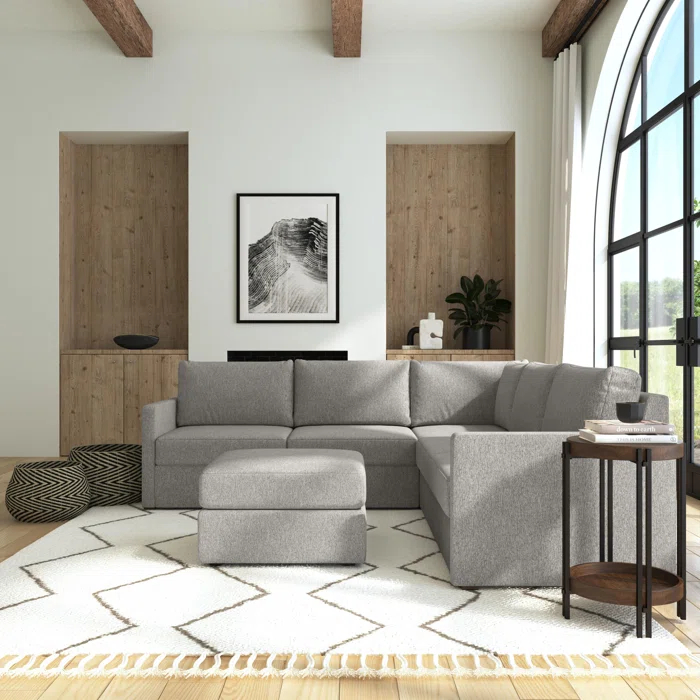 Flex 5 - Piece Upholstered Modular Sectional with Bumper Ottoman