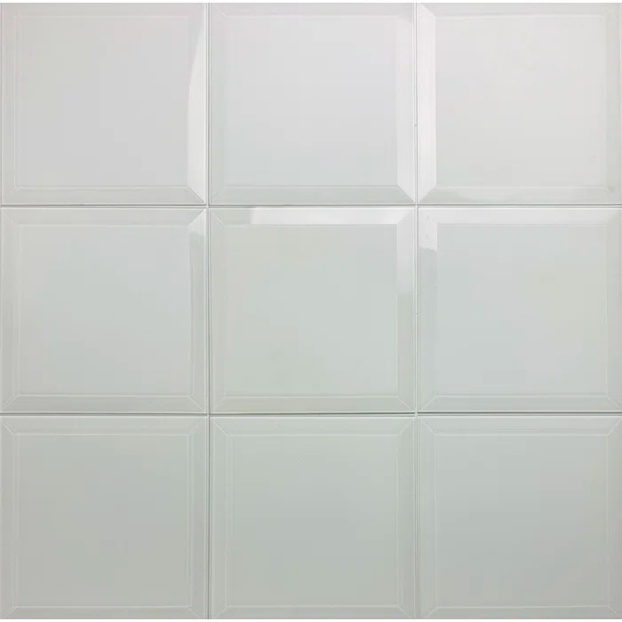 Frosted Elegance 8 in. x 8 in. Diamond Grade Glass Beveled Large Format Square Decorative Kitchen & Bathroom Wall Tile