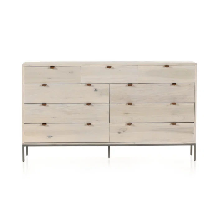 Dove Poplar and Toffee Leather 9-Drawer Dresser