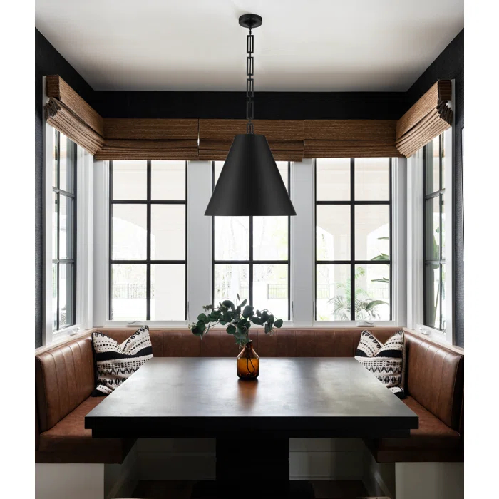 Alston Matte Black & Antique Gold 3-Light Drum Pendant