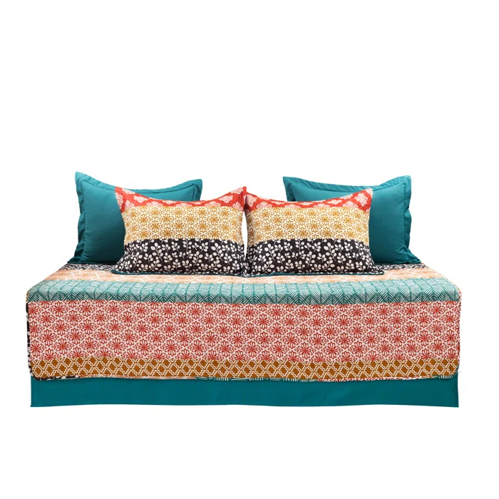 Lush Decor Green/Pink/Yellow Cotton Blend 6 Piece Coverlet / Bedspread Set