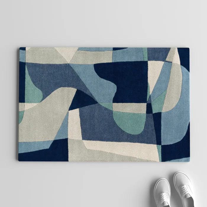 Gaye Geometric Handmade Tufted Wool Teal/Navy/Beige Area Rug