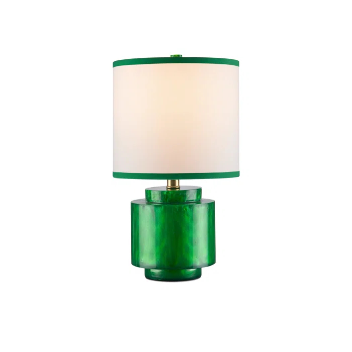Green Swirl Composite Table Lamp with White Linen Shade