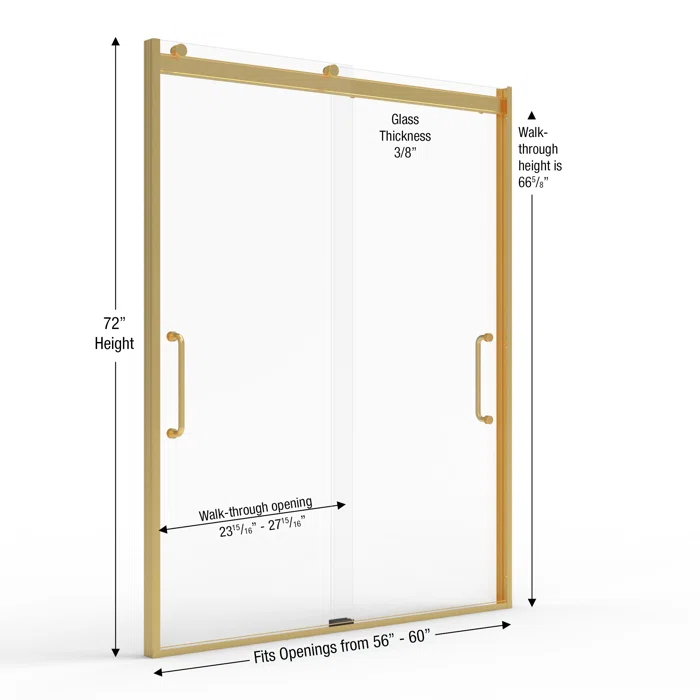 Arelo 56" - 60" W x 72" H Semi-Frameless Shower Door