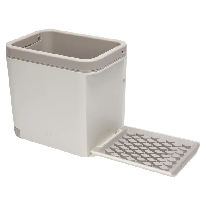 Clorox KeptClean Kitchen Sink Organizer – Space-Saving Organization of Dish Soap, Scrub Brushes, and Dish Towels, Fold-Down Shelf for Sponges and Jewelry, Drainage Tray – Steel