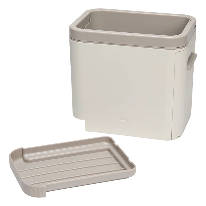 Clorox KeptClean Kitchen Sink Organizer – Space-Saving Organization of Dish Soap, Scrub Brushes, and Dish Towels, Fold-Down Shelf for Sponges and Jewelry, Drainage Tray – Steel