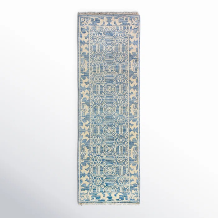 Addie Geometric Hand Knotted Wool Denim/Cream Area Rug