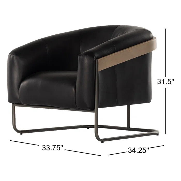 Heirloom Black Leather and Metal Barrel Chair