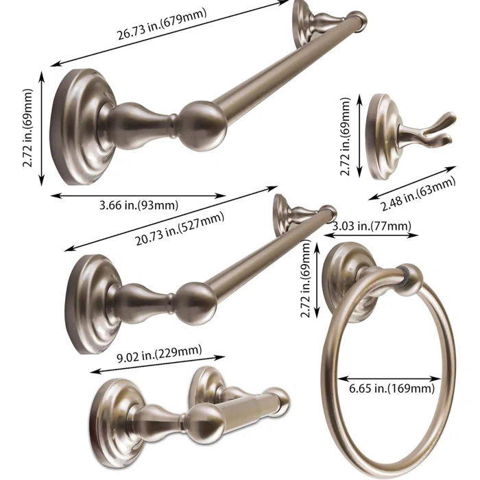 Heavy Duty Bathroom Accessories Set - Wall Mounted 5-Piece Bath Hardware Includes Robe Hook, Toilet Paper Holder, Towel Ring, 18" & 24" Towel Bars - Durable Metal Construction