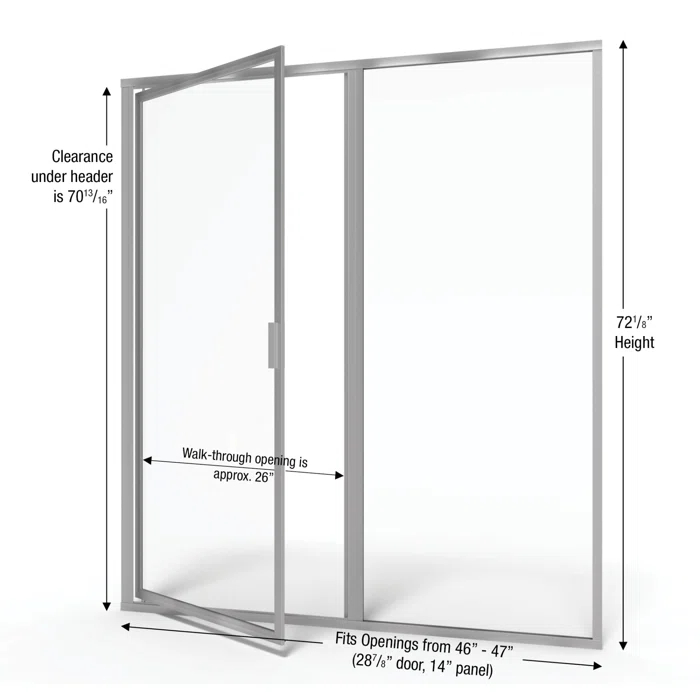 Deluxe 47" x 72.13" Pivot Framed Shower Door
