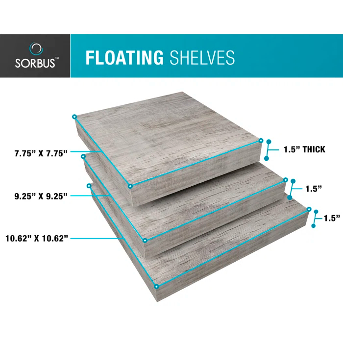Sorbus Floating Square Shelves Mix Size Set of 3