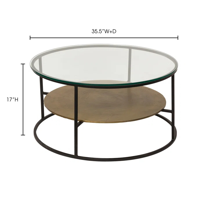 Callie Round Beige & Black Metal Coffee Table with Glass Top