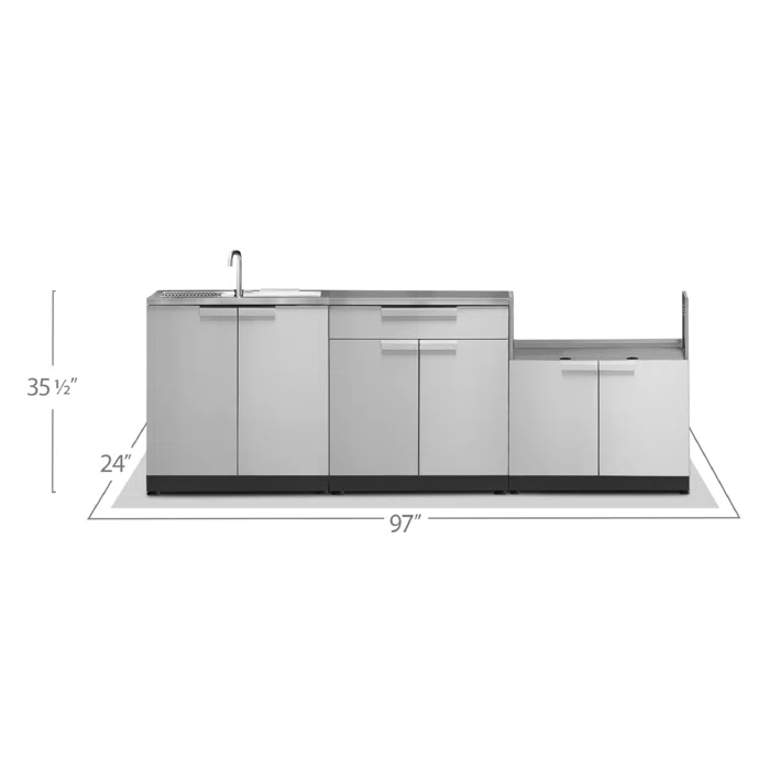 Outdoor Kitchen Cabinets 97" W x 24" D Stainless Steel 5-Piece Set with Covers