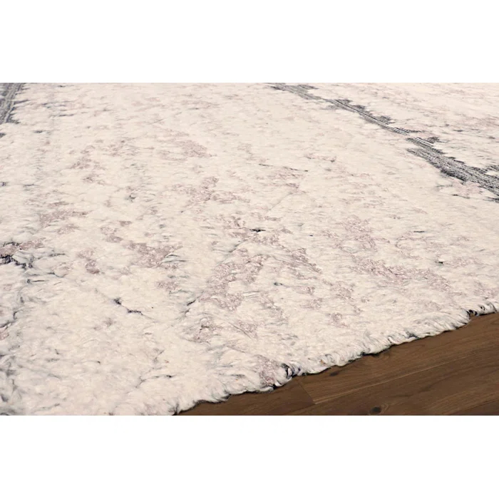 Ivory and Gray Hand-Knotted Wool Geometric Area Rug
